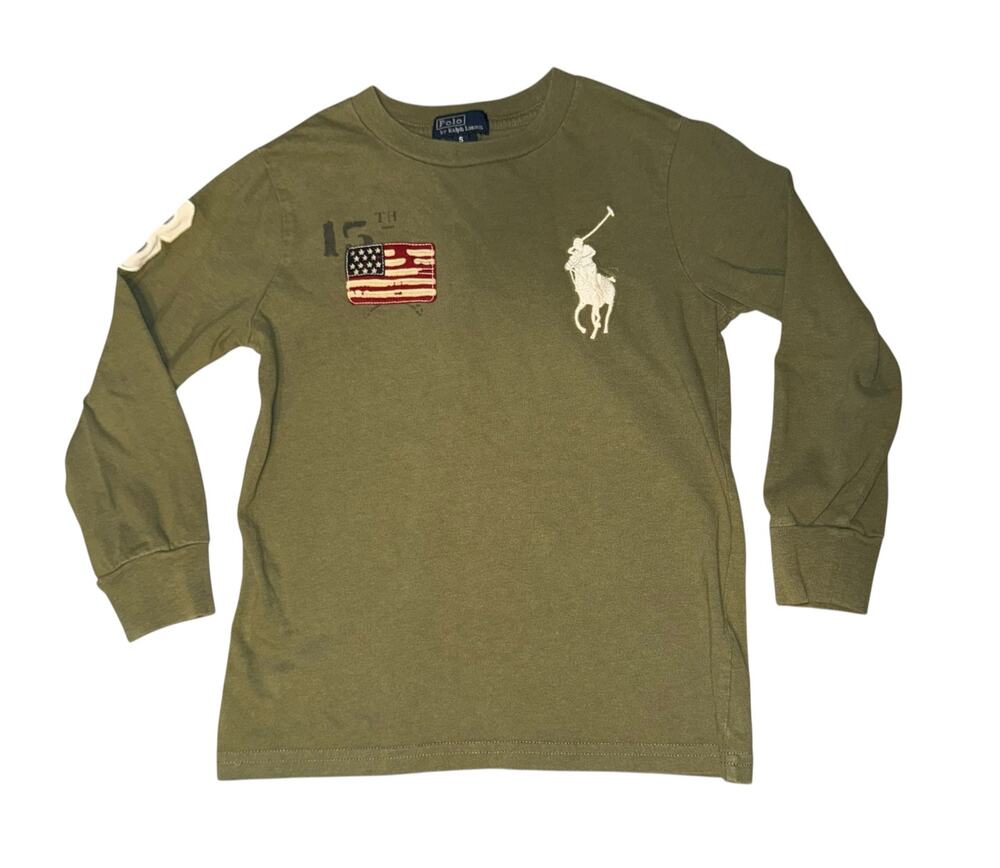 Vintage Polo Ralph Lauren Applique Long Sleeve Shirt Boys Size 5 Green Preppy